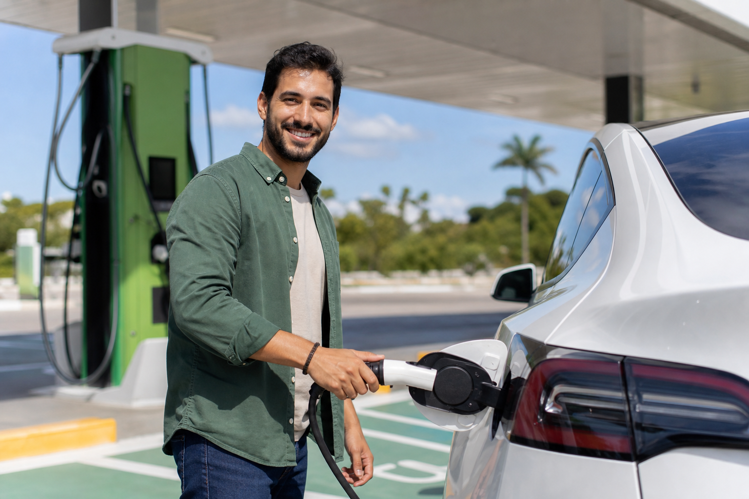 Cliente carregando veículo elétrico no Eletroposto ServSul, MG